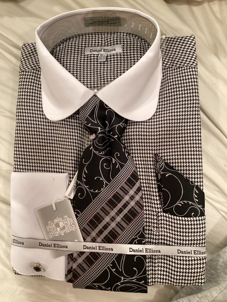 Black & White Houndstooth Dress Shirt & Necktie